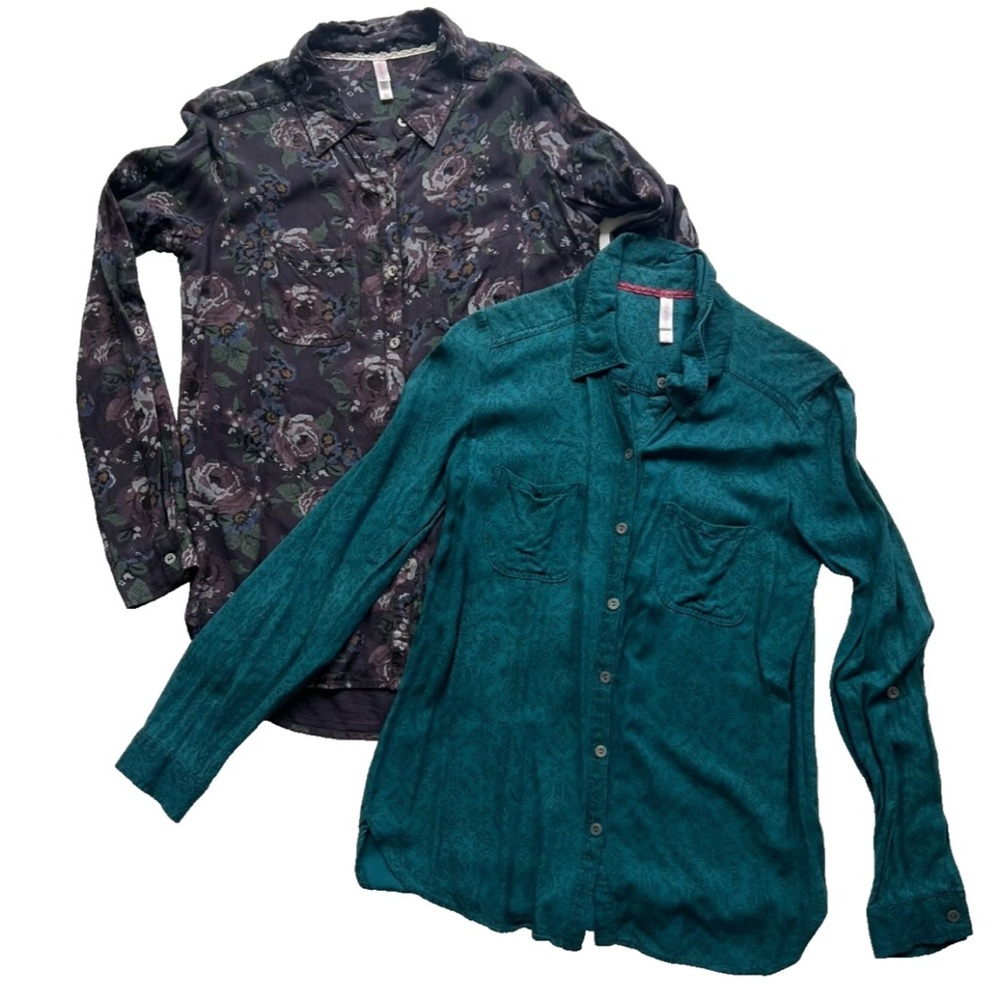 Xhilaration Womens Long Sleeve Button Up Top S Floral Paisley Western Lot Of 2